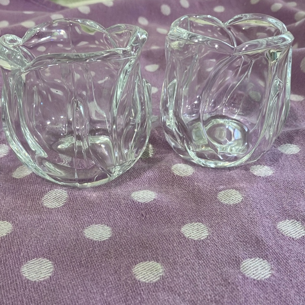 Vintage Crystal Votive Tulip Candle Holder Clear Heavy Flower Retro Glam Classic